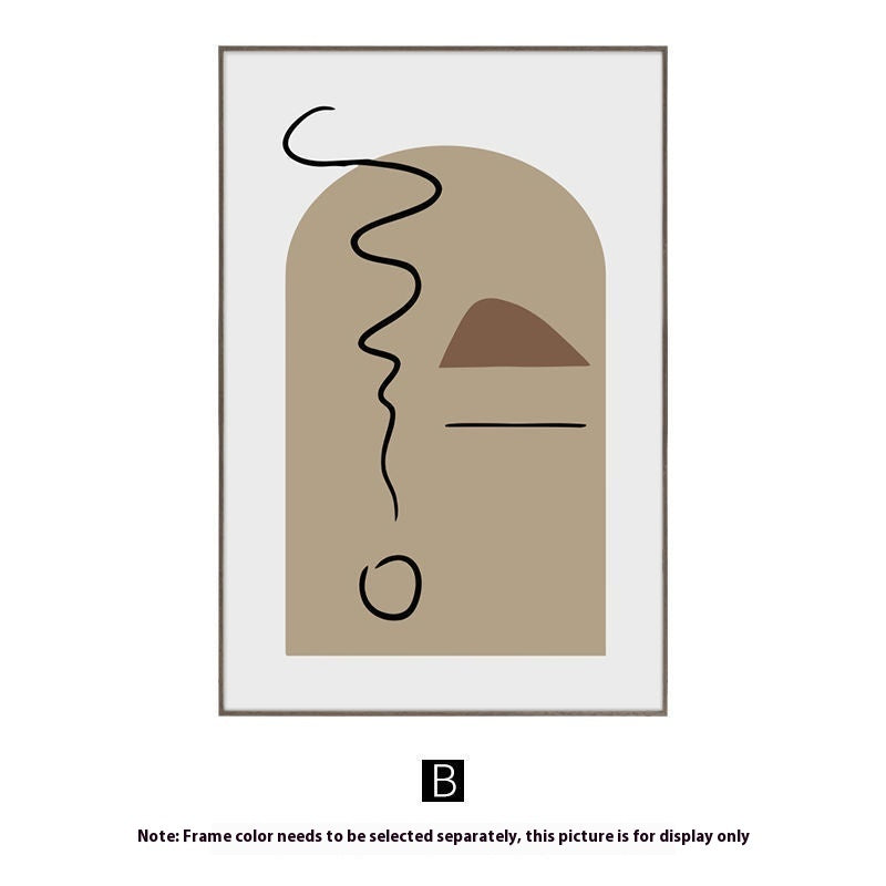 Abstract art print with wavy lines on a beige background in a white frame.