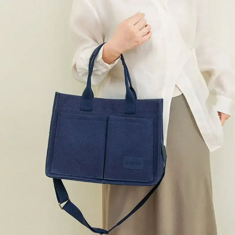 Blue trendy canvas tote bag