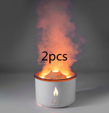 Two white containers with flames and smoke on a gray background