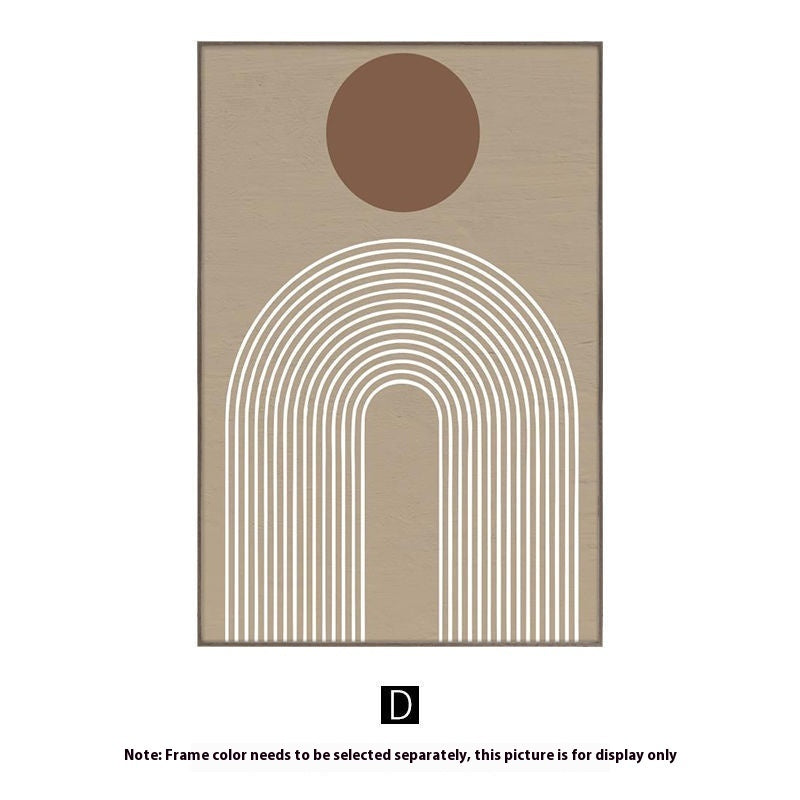 Geometric design with a brown circle and white arch on a beige background