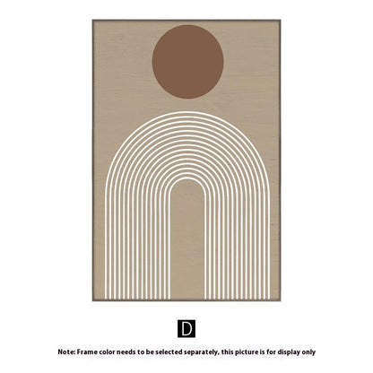 Geometric design with a brown circle and white arch on a beige background