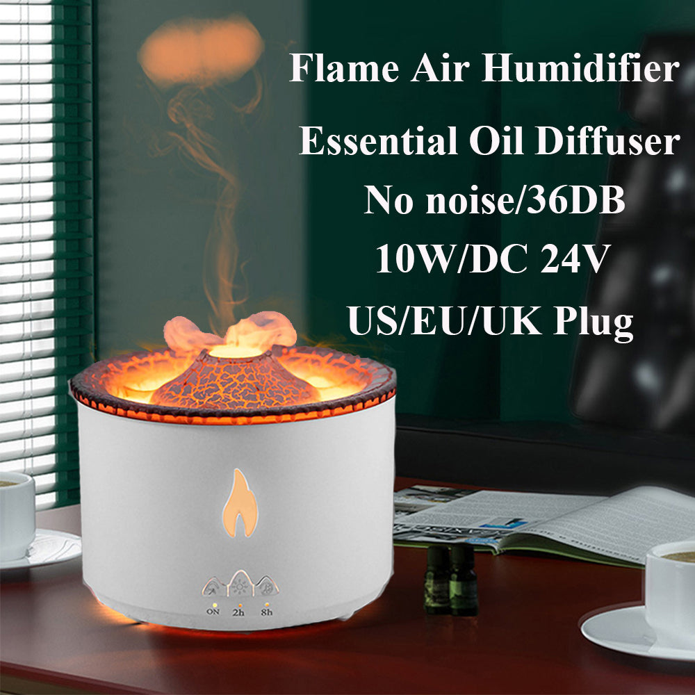 Flame air humidifier with essential oil diffuser on a desk